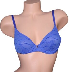 Savage X Fenty Blue Logo Mesh Underwire Bra 32A NWT